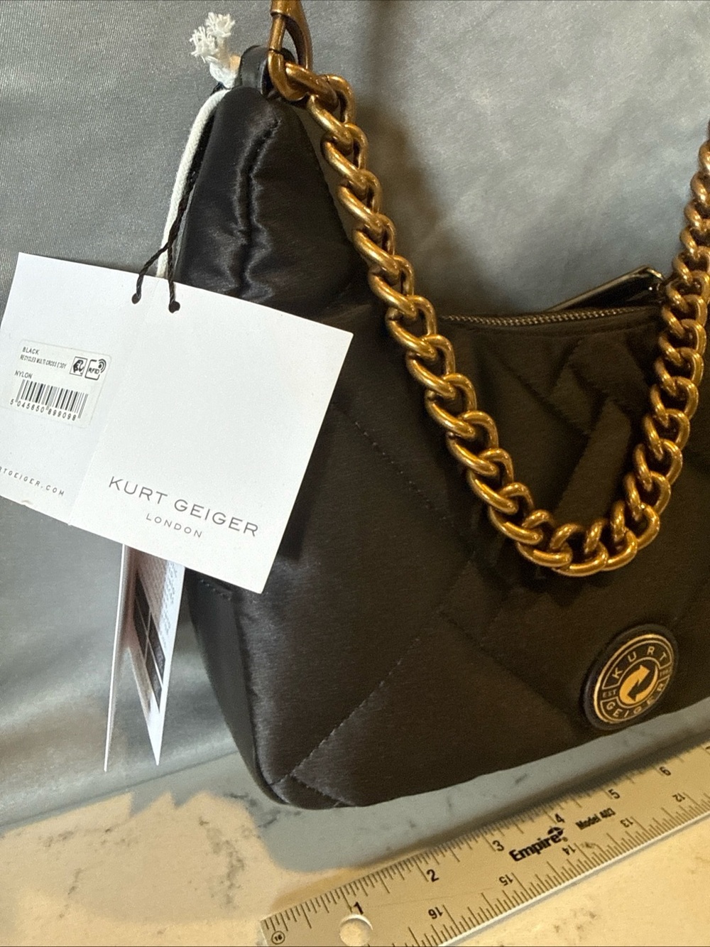 Kurt Geiger Black Quilted Shoulder Bag with Gold Chain
